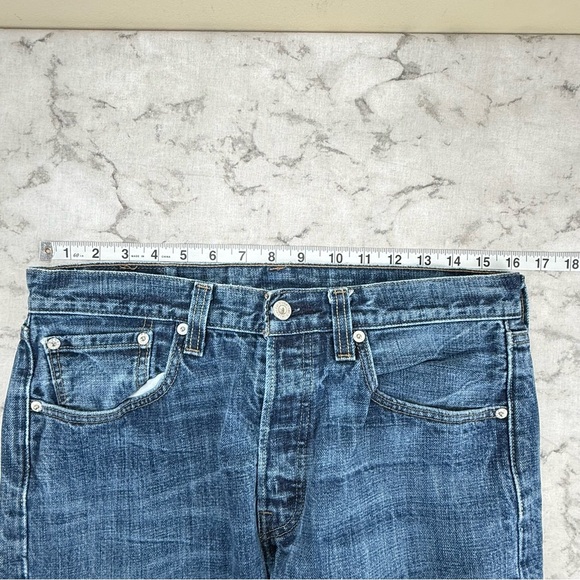 Levis Jeans 501 Straight Button Fly Blue Jeans - Picture 13 of 16